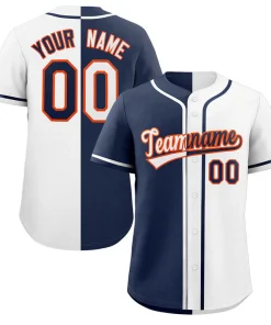 Custom White Navy-Orange Split Fashion Authentic Baseball Jersey
