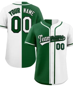 Custom White Green-Black Hook Split Fashion Authentic Baseball Jersey