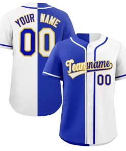 Custom White Royal-Gold Hook Split Fashion Authentic Baseball Jersey