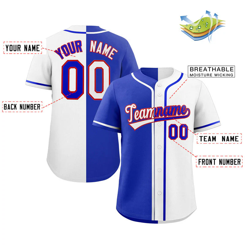 Custom White Royal-Red Hook Split Fashion Authentic Baseball Jersey - Image 2