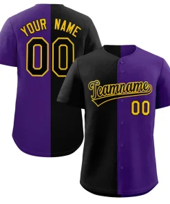 Custom Purple Black-Yellow Split Fashion Authentic Baseball Jersey