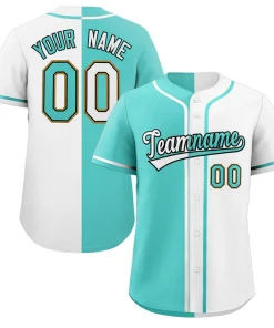 Custom White Aqua-Black Split Fashion Design Authentic Baseball Jersey