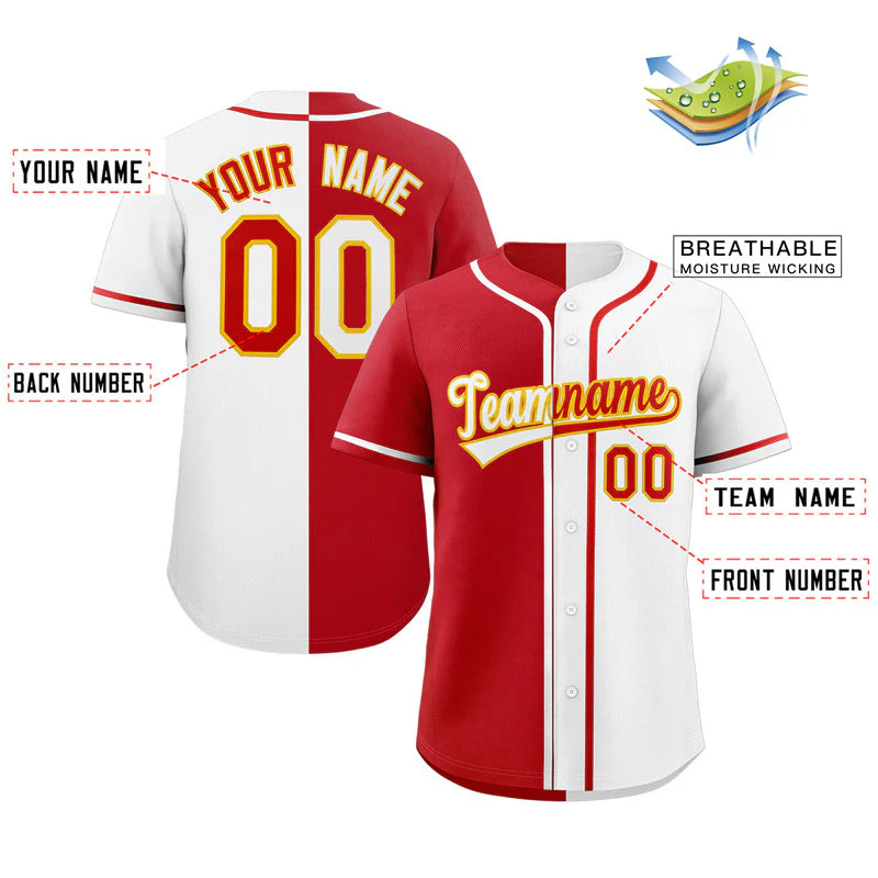 Custom White Red-Orange Hook Split Fashion Authentic Baseball Jersey - Image 2