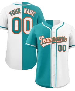 Custom White Aqua-Orange Hook Split Fashion Authentic Baseball Jersey