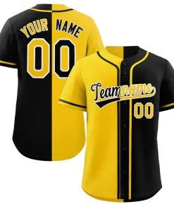 Custom Black Yellow-White Hook Split Fashion Authentic Baseball Jersey