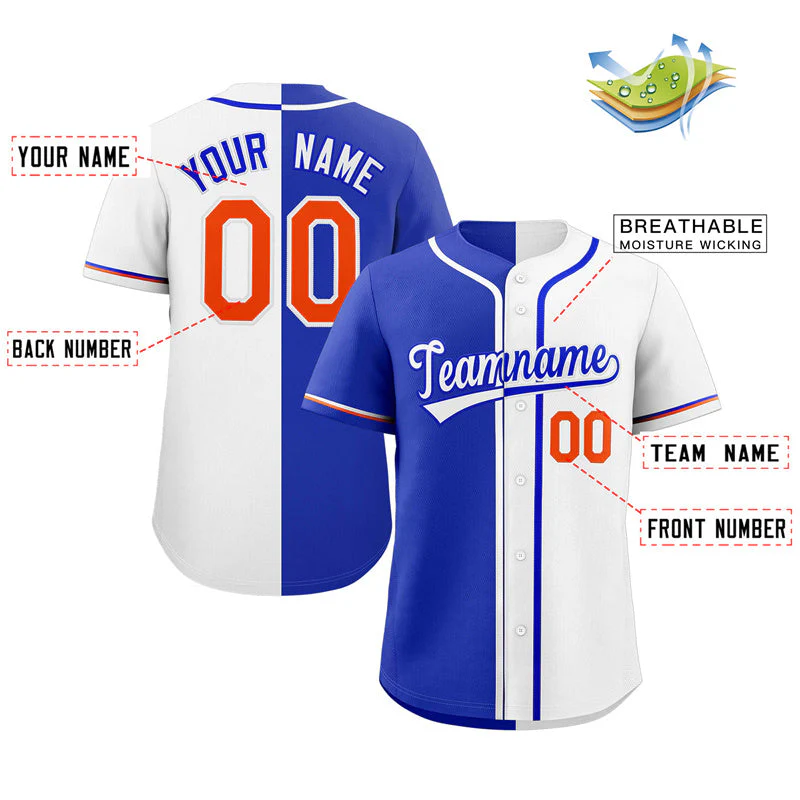 Custom White Royal-Orange Hook Split Fashion Authentic Baseball Jersey - Image 2