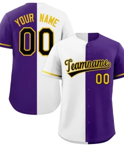 Custom Purple White-Black Split Fashion Authentic Baseball Jersey