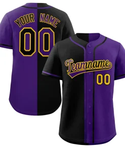 Custom Purple Black-Yellow Split Fashion Authentic Baseball Jersey