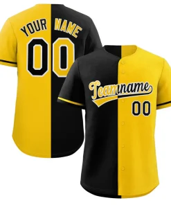 Custom Yellow Black-White Split Fashion Authentic Baseball Jersey