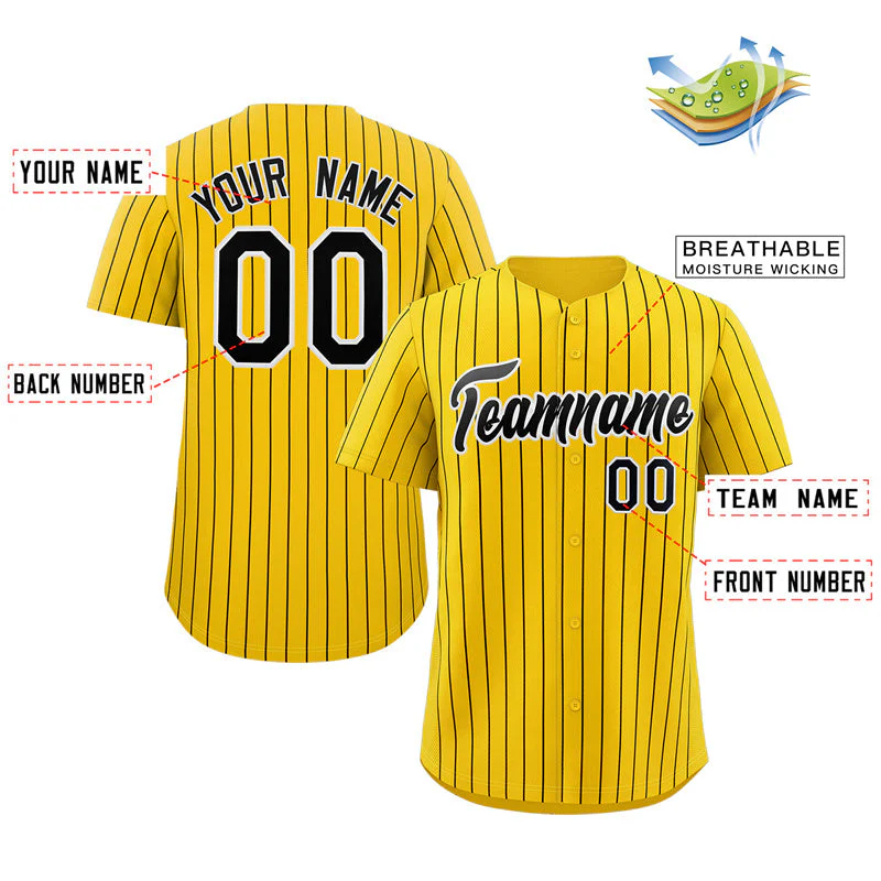 Custom Gold Black-White Stripe Fashion Authentic Baseball Jersey - Image 2