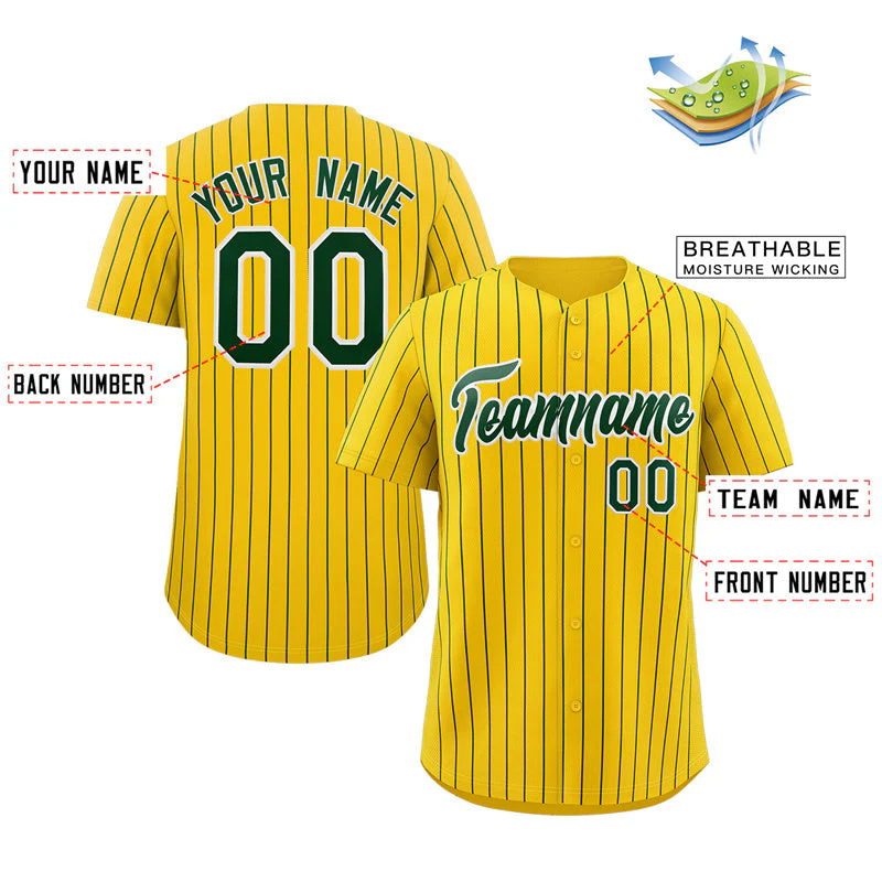 Custom Gold Green-White Stripe Fashion Authentic Baseball Jersey - Image 2