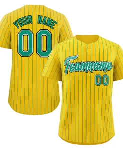 Custom Gold Aqua-Black Stripe Fashion Authentic Baseball Jersey