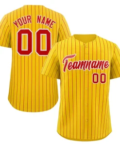 Custom Gold Red-White Stripe Fashion Authentic Baseball Jersey