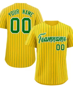 Custom Gold Green-White Stripe Fashion Authentic Baseball Jersey
