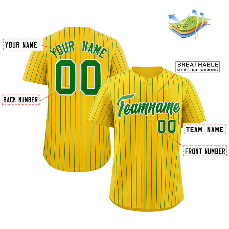 Custom Gold Green-White Stripe Fashion Authentic Baseball Jersey - Image 2