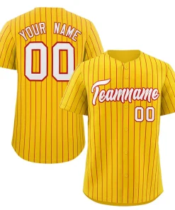 Custom Gold White-Red Stripe Fashion Authentic Baseball Jersey