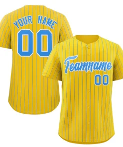 Custom Gold Light Blue-White Stripe Fashion Authentic Baseball Jersey