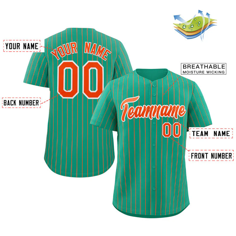 Custom Teal Orange-White Stripe Fashion Authentic Baseball Jersey - Image 2