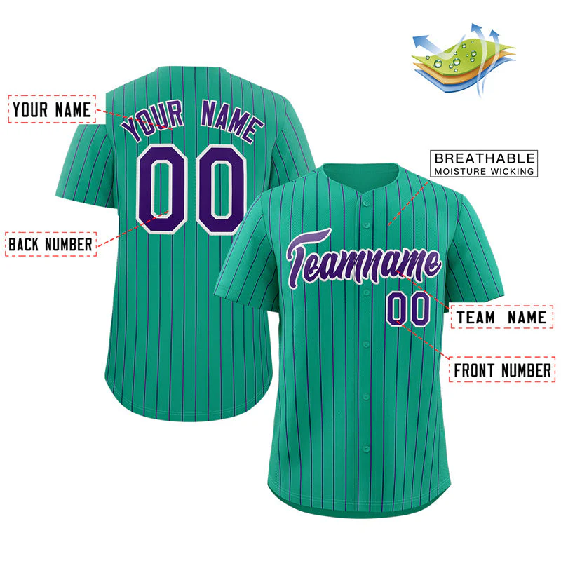 Custom Teal Purple-White Stripe Fashion Authentic Baseball Jersey - Image 2