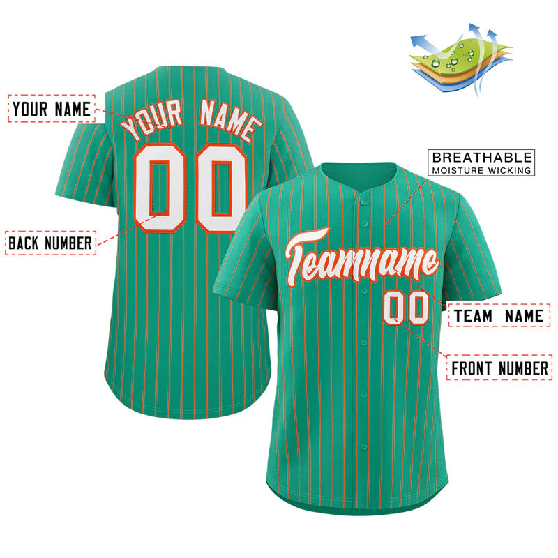 Custom Teal White-Orange Stripe Fashion Authentic Baseball Jersey - Image 2