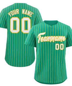 Custom Teal White-Gold Stripe Fashion Authentic Baseball Jersey