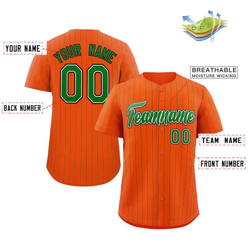 Custom Orange Green-Black Stripe Fashion Authentic Baseball Jersey - Image 2