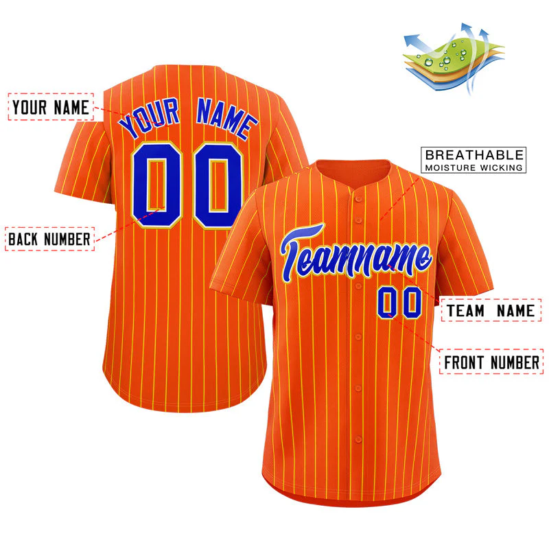 Custom Orange Royal-Yellow Stripe Fashion Authentic Baseball Jersey - Image 2
