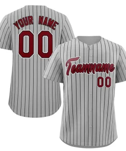 Custom Gray Crimson-White Stripe Fashion Authentic Baseball Jersey