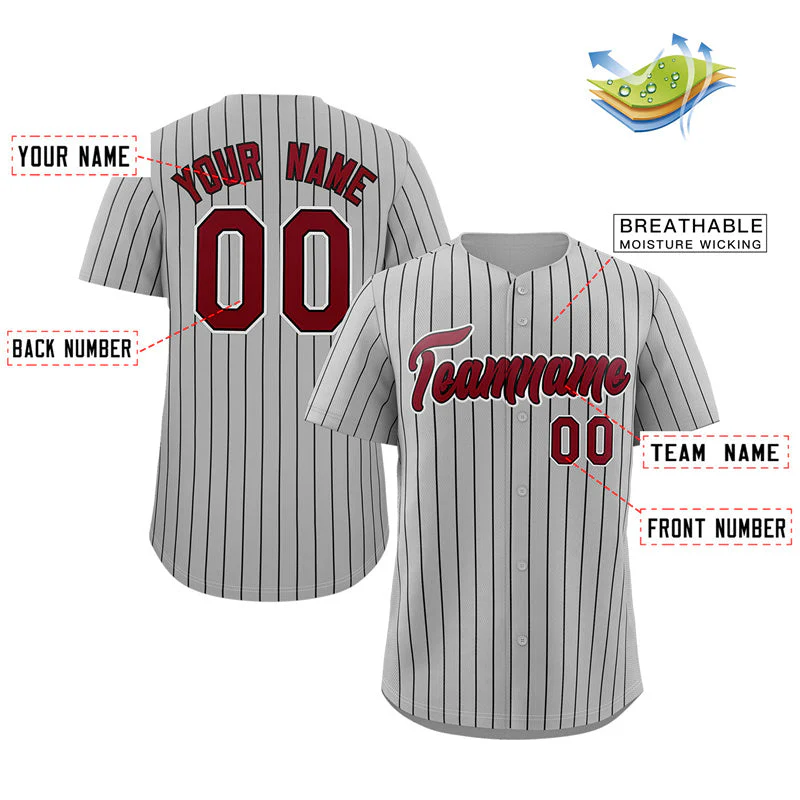 Custom Gray Crimson-White Stripe Fashion Authentic Baseball Jersey - Image 2