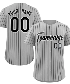 Custom Gray Balck-White Stripe Fashion Authentic Baseball Jersey