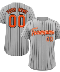 Custom Gray Orange-Navy Stripe Fashion Authentic Baseball Jersey