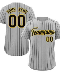Custom Gray Black-Gold Stripe Fashion Authentic Baseball Jersey
