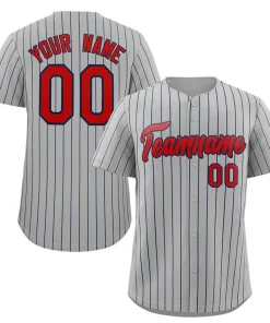 Custom Gray Red-Navy Stripe Fashion Authentic Baseball Jersey