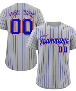 Custom Gray Royal-Red Stripe Fashion Authentic Baseball Jersey