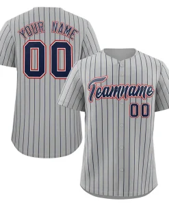 Custom Gray Navy-Red Stripe Fashion Authentic Baseball Jersey