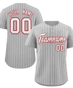 Custom Gray White-Red Stripe Fashion Authentic Baseball Jersey