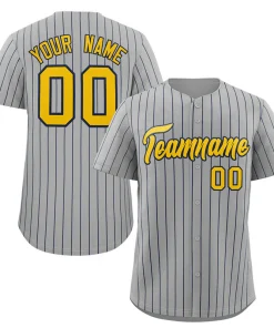 Custom Gray Gold-Navy Stripe Fashion Authentic Baseball Jersey