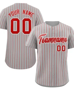 Custom Gray Red-White Stripe Fashion Authentic Baseball Jersey