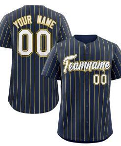 Custom Navy White-Gold Stripe Fashion Authentic Baseball Jersey