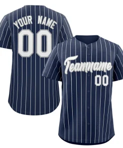 Custom Navy White-Gray Stripe Fashion Authentic Baseball Jersey