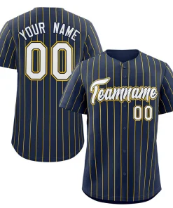 Custom Navy White-Gold Stripe Fashion Authentic Baseball Jersey