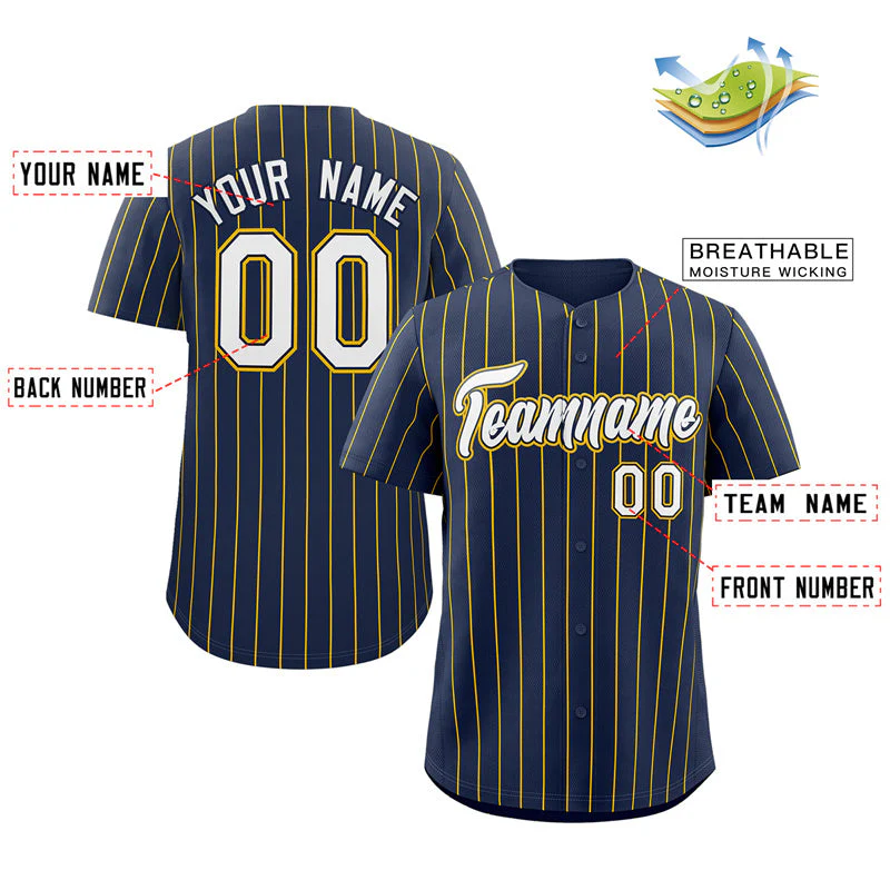 Custom Navy White-Gold Stripe Fashion Authentic Baseball Jersey - Image 2