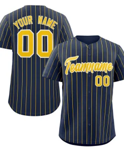 Custom Navy Gold-White Stripe Fashion Authentic Baseball Jersey