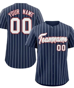 Custom Navy White-Red Stripe Fashion Authentic Baseball Jersey
