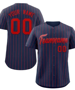 Custom Navy Red Stripe Fashion Authentic Baseball Jersey
