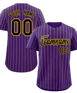 Custom Purple Black-Yellow Stripe Fashion Authentic Baseball Jersey