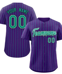 Custom Purple Aqua-White Stripe Fashion Authentic Baseball Jersey