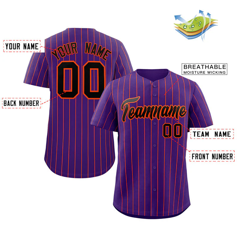 Custom Purple Black-Orange Stripe Fashion Authentic Baseball Jersey - Image 2