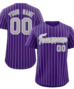 Custom Purple Gray-White Stripe Fashion Authentic Baseball Jersey