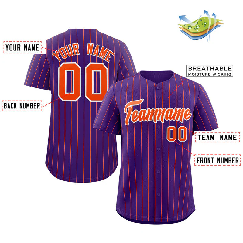 Custom Purple Orange-White Stripe Fashion Authentic Baseball Jersey - Image 2
